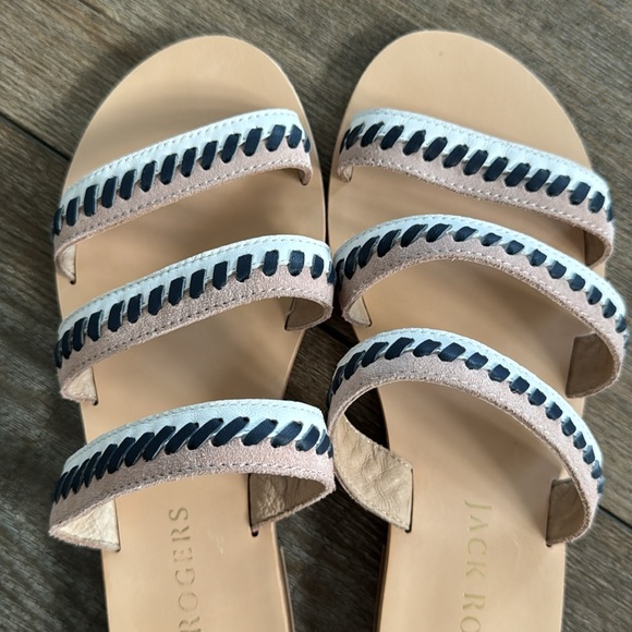 Jack Rogers Amelia Sandals White Tan Navy Peach Pink Women’s 8M Three Strap Flat - Picture 5 of 10